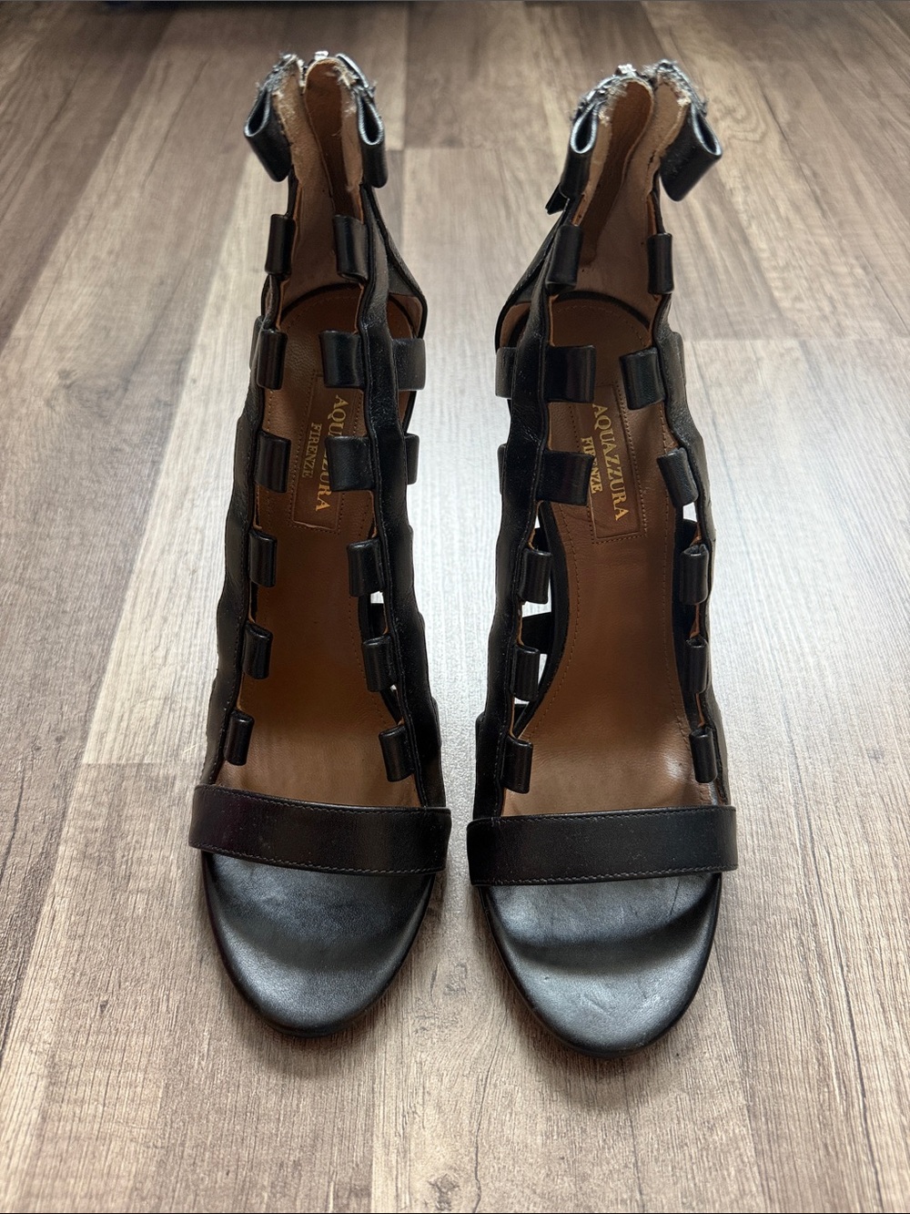 Aquazzura Black Strappy Gladiator High-Heel Sandals* missing shoelaces *